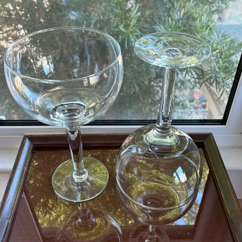 Set of 2 Oversized Vintage Stemmed Cocktail Glasses 32 oz Large Clear